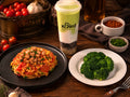 鹿兒島黑毛牛·番茄蛋蜆汁蝦油麵(肉香·抗氧·低 GI) + 涼拌蔬菜  + 澳洲牛油果羽衣甘藍酸奶昔套餐