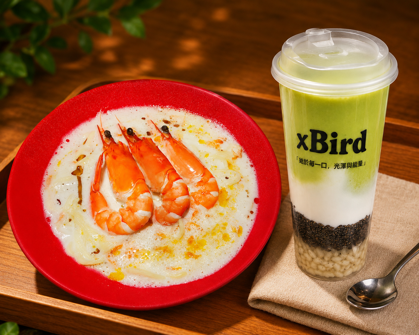 生猛海蝦 × 野生岩礁魚貝白湯拉麵 ＋ 澳洲牛油果羽衣甘藍酸奶昔