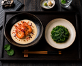 生猛海蝦 × 真鯛白湯拉麵+涼拌菠菜苗