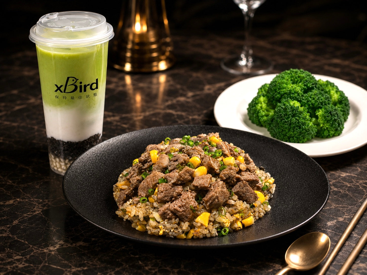 黑松露鹿兒島黑毛牛飯（肉香·賦能·低 GI）+ 澳洲牛油果羽衣甘藍酸奶昔+蔬菜套餐