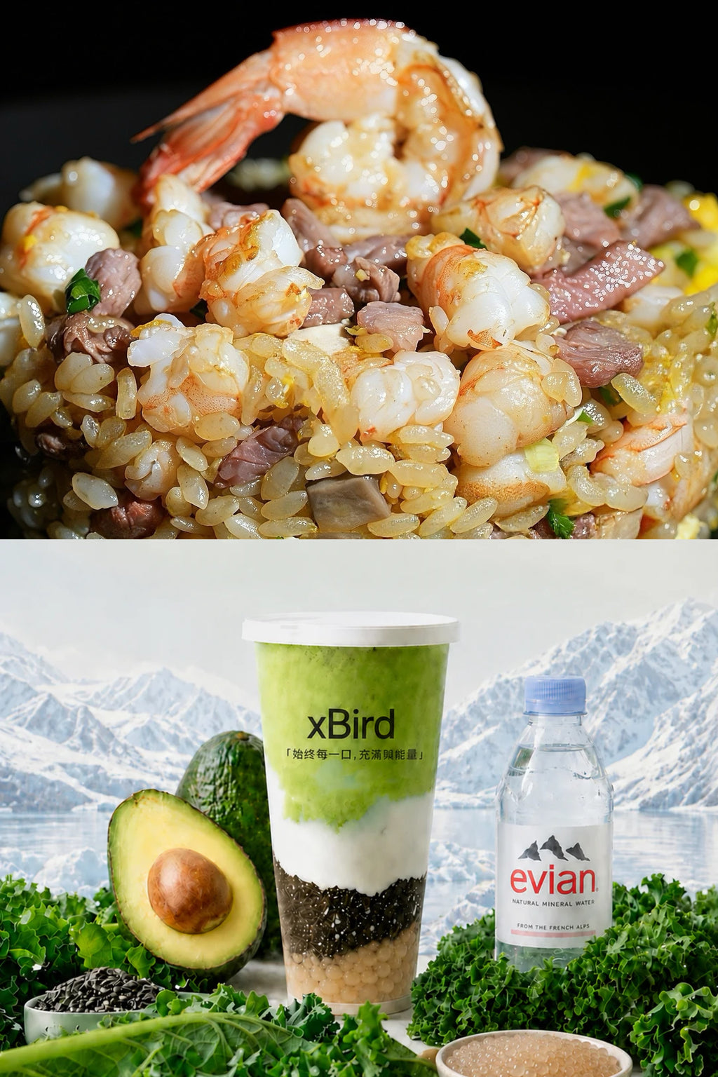 生猛海蝦 × A5和牛 × 蝦油大蜆汁輕炒飯＋ 澳洲牛油果羽衣甘藍酸奶昔